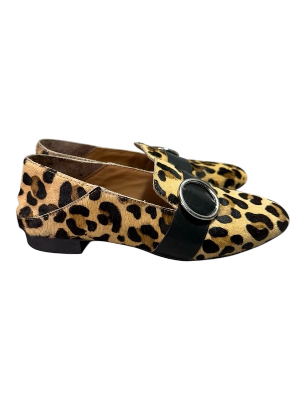 Rag & Co Naomi Leopard Print Loafers with Black Leather Strap